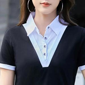 Women's Slim Fit Ice Silk Short Sleeve Knit T-<b>Shirt</b> Purple Contrast Color Button <b>Patchwork</b> Everyday Wear M L XL 2XL 3XL 4XL - Product Image 4