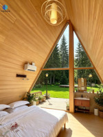 Cabane préfabriquée en bois massif, maisonnette triangulaire moderne modulaire pour hôtel, appartement, complexe hôtelier, glamping, villa de vacances