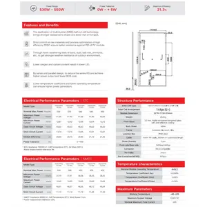 แผงโซลาร์เซลล์ 550 วัตต์ โมโนคริสตัลไลน์ กำลังไฟสูง สำหรับใช้ในบ้าน ระบบประสิทธิภาพสูง โมดูลเซลล์แสงอาทิตย์ ขนาดเซลล์ 182 มม. ขนาด 2278x1134 มม. ยี่ห้อ <span class=keywords><strong>Lesso</strong></span> - Product Image 5