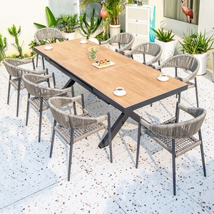 Nouvelle table <span class=keywords><strong>de</strong></span> <span class=keywords><strong>jardin</strong></span> extensible <span class=keywords><strong>en</strong></span> dalles <span class=keywords><strong>de</strong></span> roche à grain <span class=keywords><strong>de</strong></span> <span class=keywords><strong>bois</strong></span>, design moderne, pour terrasse et <span class=keywords><strong>jardin</strong></span>, avec chaises - Product Image 1