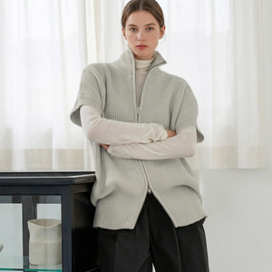 Gilet sans manches 100 % cachemire pour femme, col montant, fermeture éclair, confortable, style minimaliste uni, pour l'automne et toutes les saisons - Product Image 2