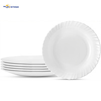 Ensemble de vaisselle en verre opale durable et portable, 12 pièces, entièrement blancs, avec des bords ondulés, pour la maison, la cuisine, le restaurant