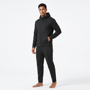 Hot Sale Men's Striped Solid 2 Pieces Hoodies Suit Windproof Skin Friendly Sports <b>Gym</b> Sweatsuit Jogger Tracksuits With Zipper - Product Image 1