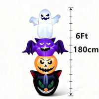 Décorations gonflables d'Halloween de 1,8 mètre, fantômes empilés, chauves-souris, citrouilles, chats noirs, lumières LED, polyester, décoration extérieure
