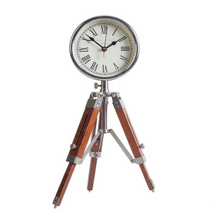 Wooden Adjustable Tripod <b>Table</b> <b>Clock</b> Mechanical Movement Silent Hourly Chiming Vintage Desk <b>Clock</b> Decorative Stand Timepiece - Product Image 1