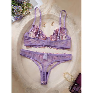 Sexy Dessous Phantasie Spitze Erotik Set Frau 2 Stück Transparente Damen Unterwäsche Stickerei Erotik Schöne BH und Höschen Sets - Product Image 5