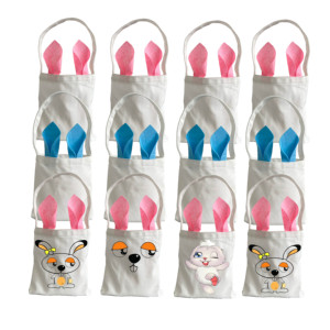 Canvas Gift Easter Basket Personalized Rabbit Handbag Blank Sublimation Furry Bunny <b>Bags</b> With Handle for Kids - Product Image 1