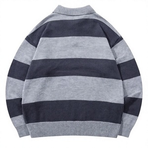 Men's Striped Knitted Pullover Sweater With Collar And Button Closure Autumn Wear Full Sleeve Regular Fit 100% Acrylic - Product Image 4