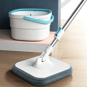 Ensemble serpillière et seau rotatif à 360° avec tête en microfibre carrée, manche télescopique et essoreur intégré pour le nettoyage des sols à la maison et au bureau - Product Image 4