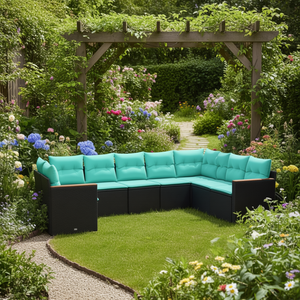 Black Outdoor Rattan <b>Sofa</b> <b>Set</b> With Cushions For Garden Decor Contemporary Design UV Resistant PE Wicker Furniture - Product Image 2