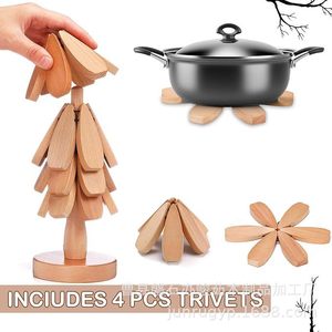 Posavasos de madera con forma de árbol, decoraciones reutilizables para fiestas de Navidad, tapete de aislamiento térmico para tazas de café, platos para bebidas, cuencos - Product Image 5