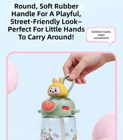 Bouteille d'eau portable d'été 550 ml en PC écologique, motif lapin de dessin animé créatif, avec paille et sangle d'épaule, pour enfants et adultes, idéale pour l'extérieur et comme cadeau