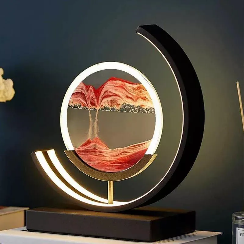 Lampe de bureau moderne à LED Moving Sand Art Veilleuse dynamique rapide Peinture de sable Image Télécommande Lampe de table à LED 3D