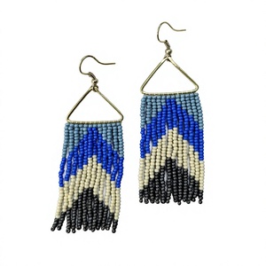 Boucles d'oreilles pendantes bohèmes en perles de riz avec perles de verre, style bohème à franges pour femme - Product Image 5