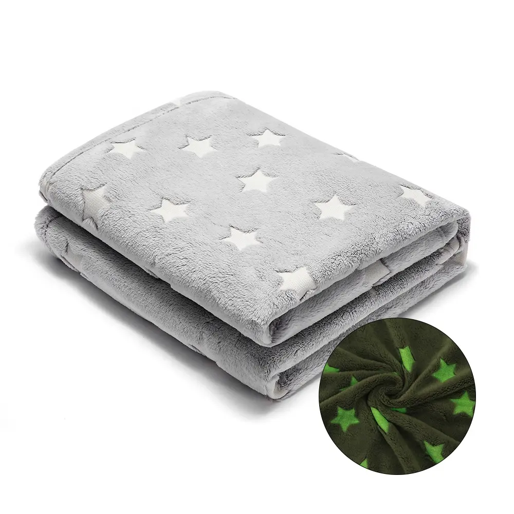 Amazon hot sell glow in the dark blanket stars patterns throw flannel sofa bed luminous blanket