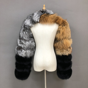Fashion Lady Luxury Silver Fox Fur <strong>Coat</strong> Wraps Muff <strong>Warmer</strong> Genuine Red Fox Fur Neck Natural Real Fox Fur Sleeves - Product Image 4