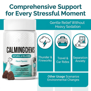 Masticables calmantes para mascotas para perros y gatos, tratamiento para aliviar el estrés y la ansiedad, comportamiento equilibrado, aceite de cáñamo, multivitaminas, suplemento alimenticio para perros - Product Image 4