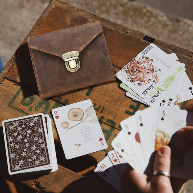 Retro Genuine Leather Cover Case Double Deck Poker Storage Box Card Holder Leather Storage Case for Gaming Cards