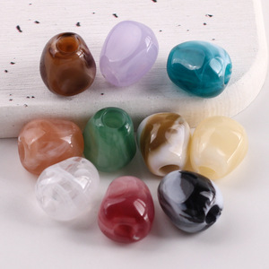 Perles en acrylique marbrées irrégulières à grand trou 14x13mm en gros pour bracelets DIY, chaînes de téléphone, accessoires de tissage de sacs RT0398 - Product Image 1