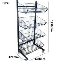 Présentoir de supermarché personnalisé à grande capacité en fil métallique, avec panier de rangement inclinable pour légumes, fruits, snacks et aliments