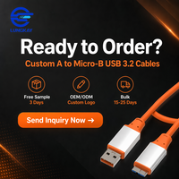 Câble USB 3.2 Gen 2 Micro B LUNGKAY 10 Gbps SuperSpeed pour disque dur externe SSD 0,5 m 1 m 1,5 m 2 m 3 m 5 m OEM/Personnalisé