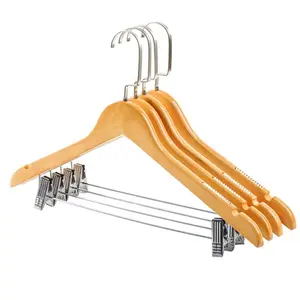 Anti-Slip Groothandel Custom Kleerhanger Met Clips Donkere Houten Hangers Voor Kleding En Jassen