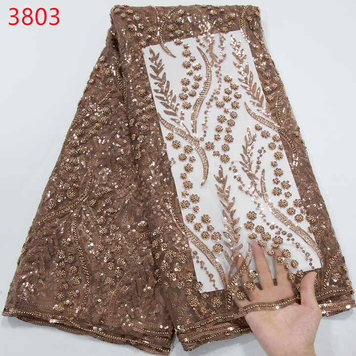 3803 Luxury Mesh Sequins Beads Lace Fabric French Embroidery 2024 High Quality Beaded Lace Fabric for Women Wedding Bridal Dress