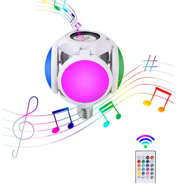 Hot Selling E27 12 Watt Smart RGB Wireless Speaker Music Playing Bulb Folding Dimmable LED Bulb Light with Remote Control
