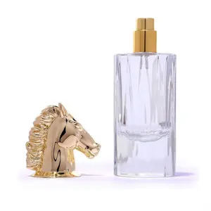 Botellas de Perfume rellenables de vidrio transparente, con cabezal de caballo de Metal dorado, tapa de botella