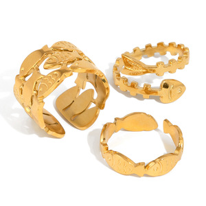 Fish <b>Ring</b> 18K Gold Stainless Steel Animal Shape <b>Open</b> Design Unisex Jewelry Gift - Product Image 5