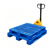 Palette en plastique grillagée HDPE, charge dynamique 1T, charge statique 4T, compatible chariot élévateur, logistique d'entrepôt, OEM personnalisé, bleu