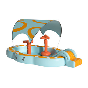Piscina inflable para bebés con tobogán y parasol, color naranja, para uso doméstico y comercial. - Product Image 1