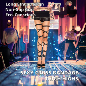 Harnais de jambe sexy pour femme avec bandes croisées, antidérapant, long, avec porte-jarretelles, longueur au-dessus du genou, pour chaussures - Product Image 3