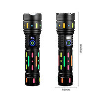Lampe torche LED laser blanche 500M avec bande lumineuse, batterie externe, zoom télescopique, 5 modes, rechargeable USB, en aluminium