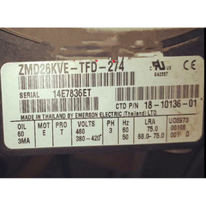 คอมเพรสเซอร์ทำความเย็น Emerson รุ่น ZMD26KVE TFD 274 3 เฟส 460 โวลต์ 60 เฮิรตซ์ ผลิตในประเทศไทย - Product Image 1