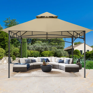 Toit gazebo double couche de luxe avec garniture décorative Toit en tissu naturel et bois traité sous pression - Product Image 1