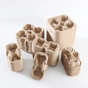 Portavasos de fibra de pulpa compostable duradero de 4 tazas Portador de bandeja de servicio de entrega <span class=keywords><strong>Uber</strong></span> <span class=keywords><strong>Eats</strong></span> con opciones de 2 y 6 tazas - Product Image 1