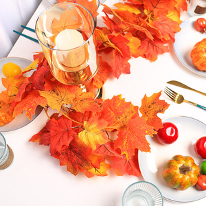 Fogli di acero artificiale spiedini per foglie di acero decorativi miste falsi realistica foglia d'autunno per la festa di Halloween - Product Image 4