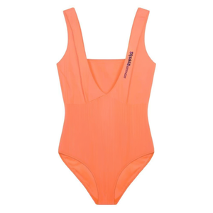 Maillot de bain une pièce HDJ, effet ventre plat, couleur unie, tricoté, col carré, coupe ajustée SQ66658 - Product Image 2