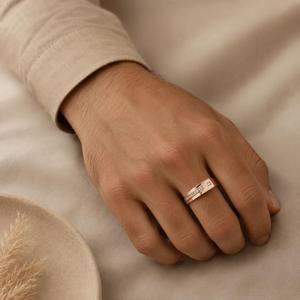 10KT Yellow Gold Geometric Diamond Signet Ring Flat Top <b>Men</b> Statement Luxury Party <b>Wedding</b> Anniversary <b>Gift</b> Beveled Edge Fine - Product Image 4