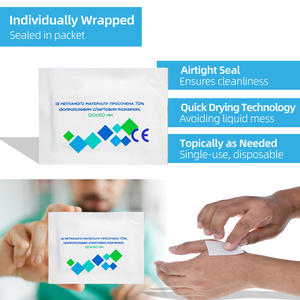 Venta al <span class=keywords><strong>por</strong></span> <span class=keywords><strong>mayor</strong></span> de fábrica, toallita antiséptica de primeros auxilios, almohadilla de <span class=keywords><strong>Alcohol</strong></span> isopropílico 70%, hisopo de <span class=keywords><strong>Alcohol</strong></span> estéril no tejido para preparación de desinfección médica - Product Image 4