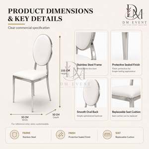 Silver Round Silver Medallion Back Stainless Steel Event Chair with <b>White</b> <b>Cushion</b> for Wedding and Hotel Banquets Wholesale - Product Image 5