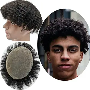 Peruca para homens, atacado 100% peruca de cabelo humano remy brasileiro com base de renda completa e cor natural afro, ondulado e encaracolado para homens