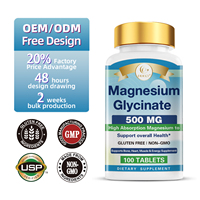 Tablet Kapsul OEM Magnesium Glycinate 500mg - Penyerapan Tinggi 100 Tablet/Botol 2 Pil Sehari untuk Tidur, Mengurangi Stres, dan Otot