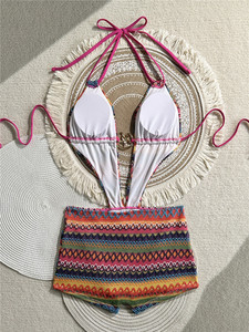 Combinaison de plage dos nu pour femme, style bohème, imprimé géométrique, avec short intégré et découpes, monokini - Product Image 5