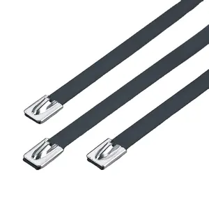 4.6mm Outdoor stainless steel cable tie grounding 304 stainless steel Epoxy Coated cable Tie self-locking metal cable tie