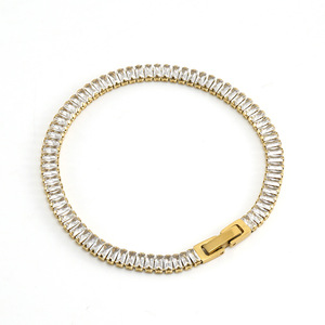 Zogxin Tennis <b>Bracelet</b> Rose <b>Red</b> Zircon Channel Setting 18k Gold Plated Stainless Steel Party Jewelry Bangle - Product Image 4