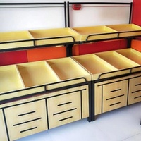 Modulaire staal-houten LED eco-vriendelijke, heavy-duty displayschappen met opbergladen, waterdicht, voor supermarkt fruit en groenten