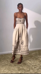 Vestido Largo <span class=keywords><strong>Elegante</strong></span> con Espalda Descubierta y Aberturas de Enyami Resort, Vestido Boho con Bordado Floral Personalizado y Volantes para Mujer - Product Image 3