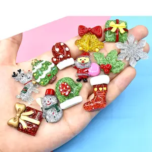 Reçine düz yuvarlak Glitter serisi noel baba noel ağacı Flatback renkli Druzy reçine Cabochon takı yapımı tedarikçi